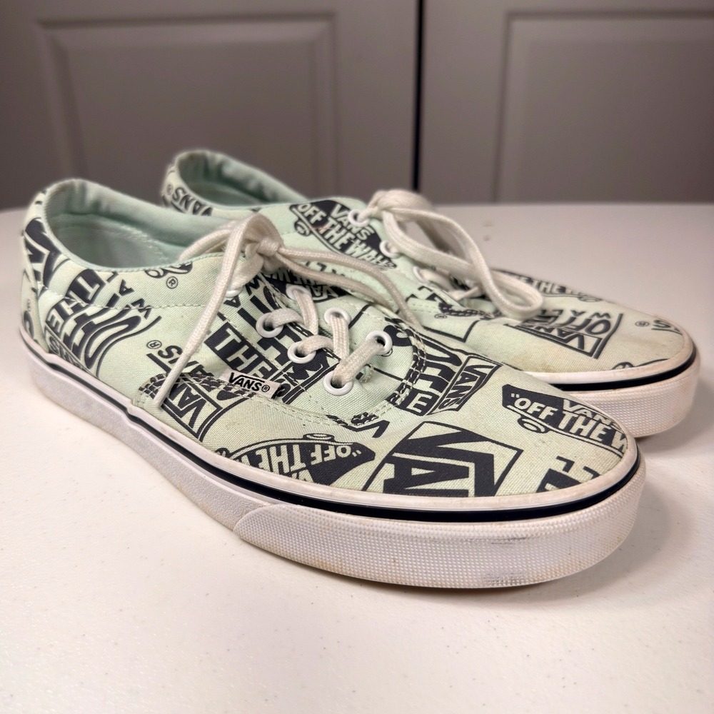 Vans Authentic Off The Wall Logo Print Mint Green Sneakers Womens 8.5